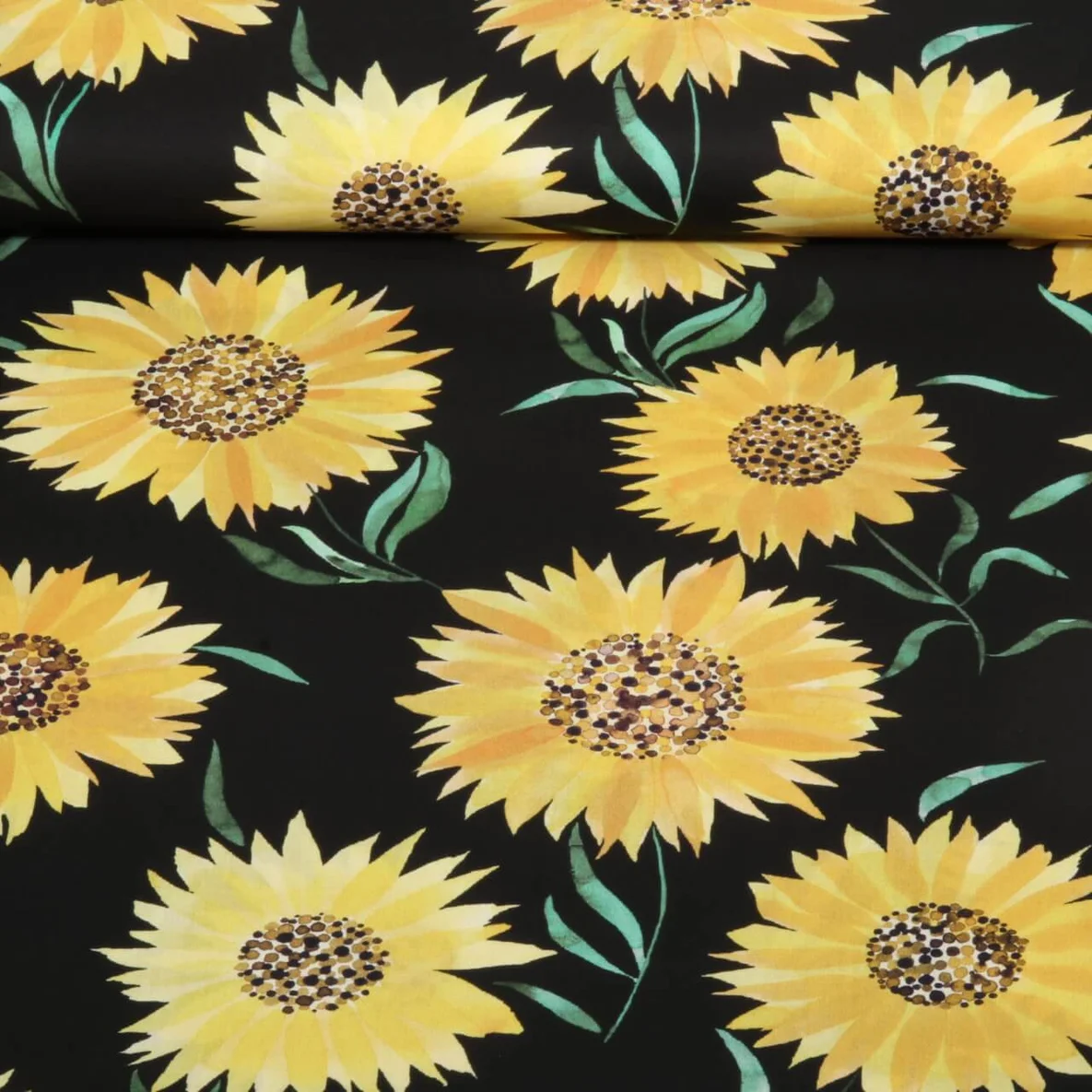 Baumwoll Popeline Sonnenblumen Schwarz
