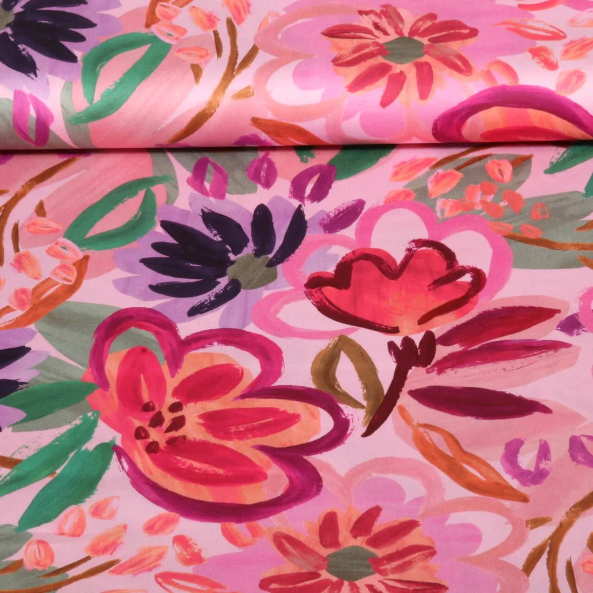 Baumwoll Satin Blüten Rosa