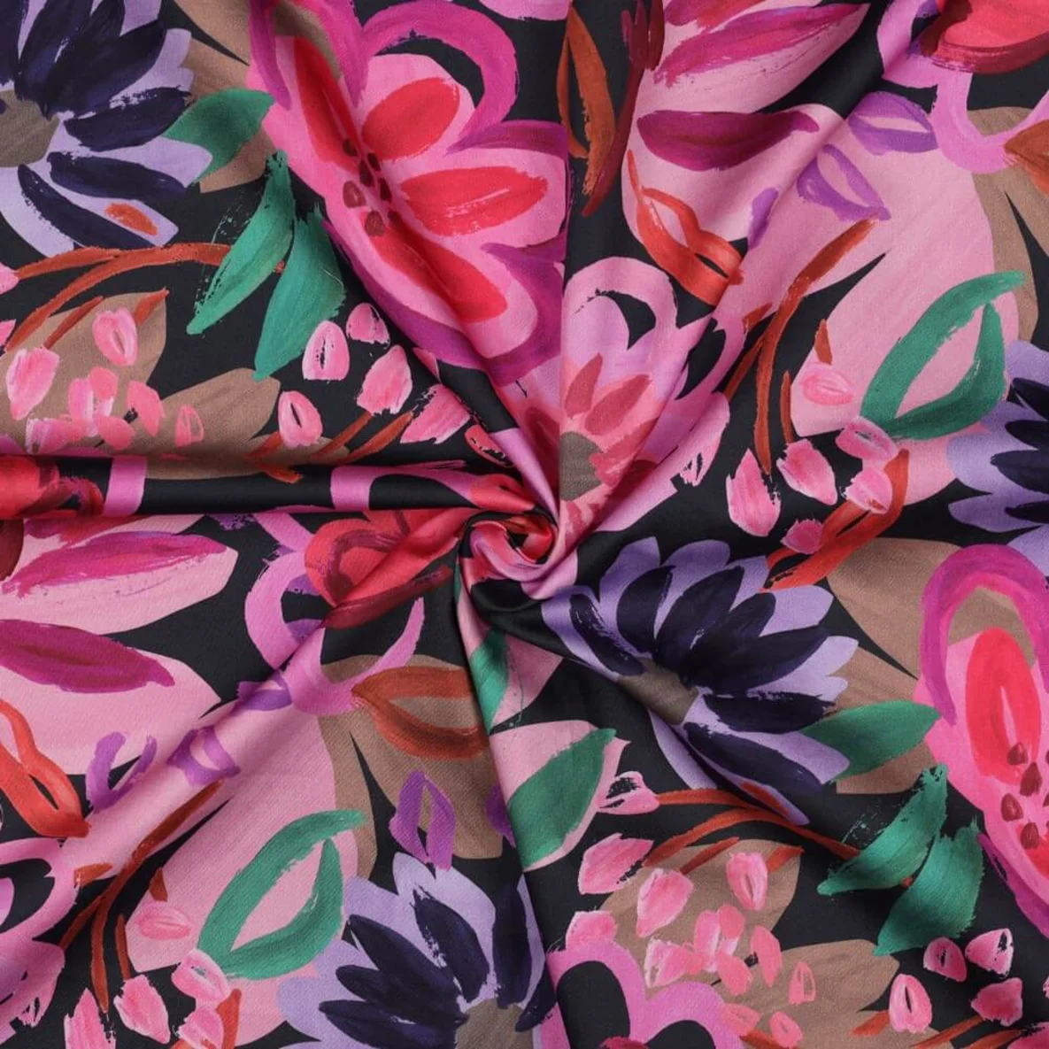 Baumwoll Satin Blüten Schwarz