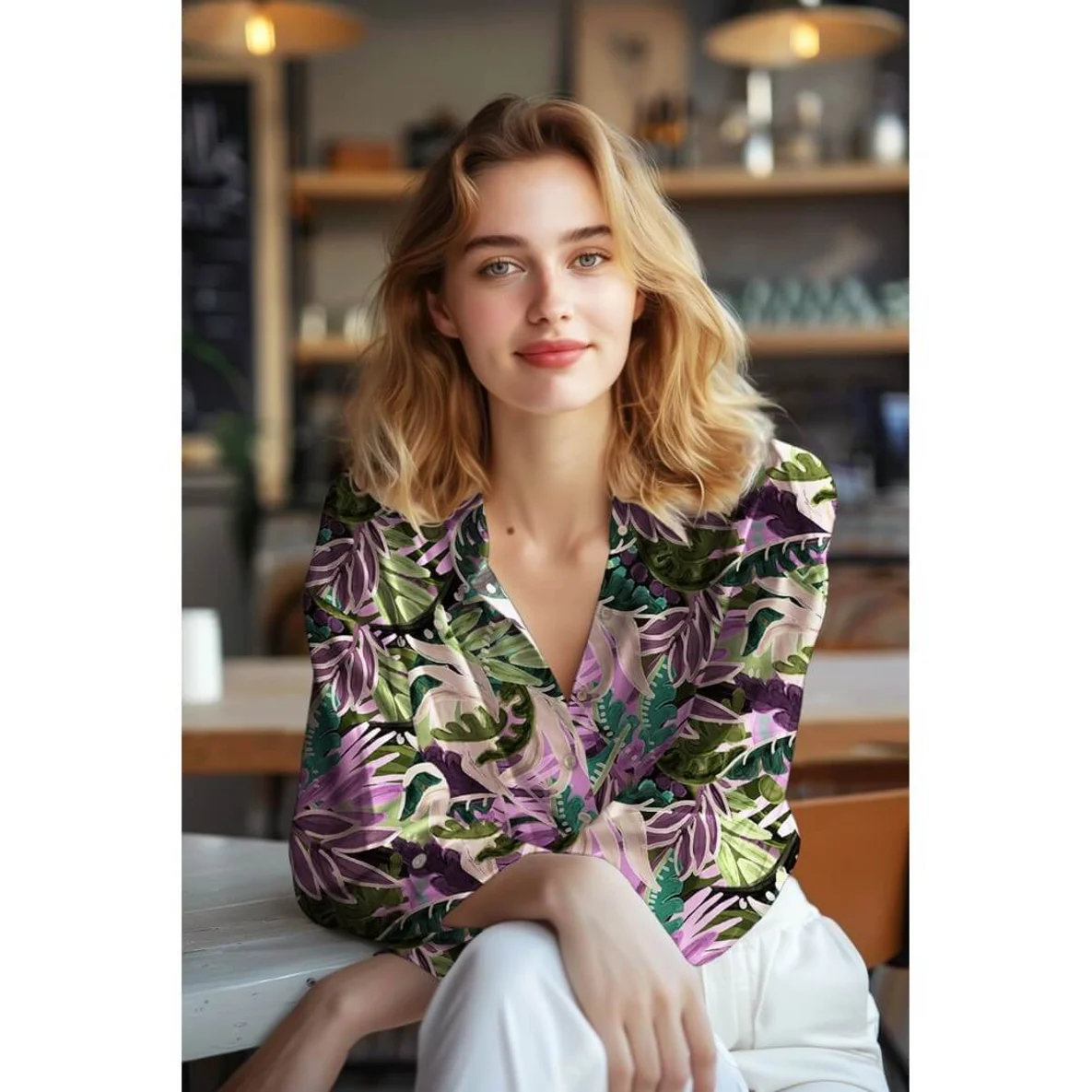 Baumwoll-Viskose Digitaldruck Blätter Lila Violett