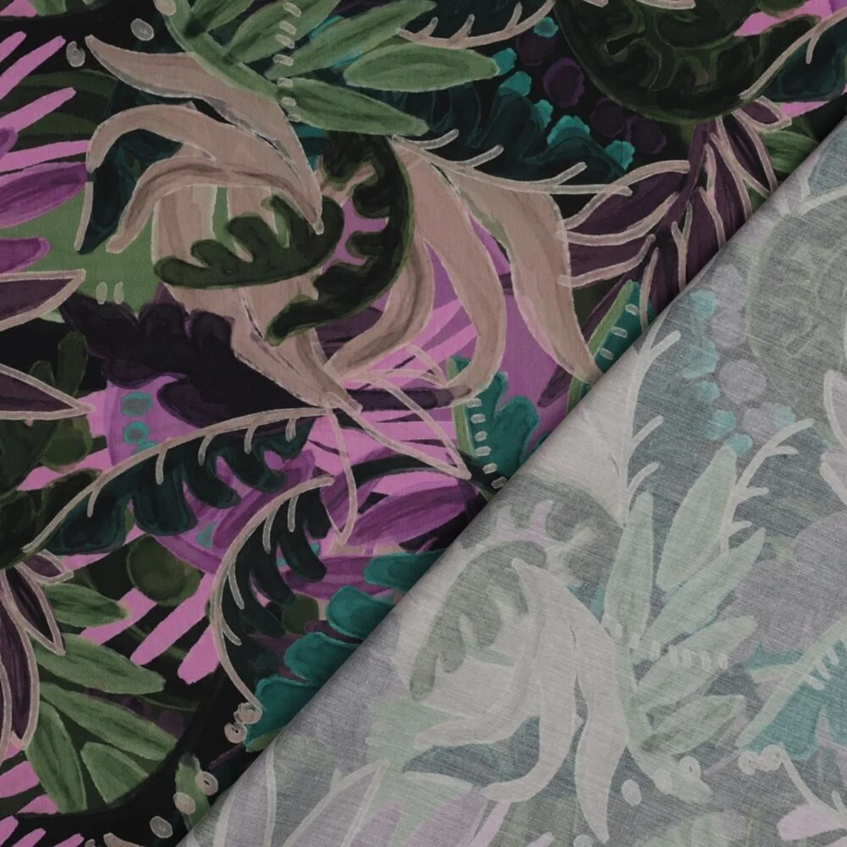 Baumwoll-Viskose Digitaldruck Blätter Lila Violett