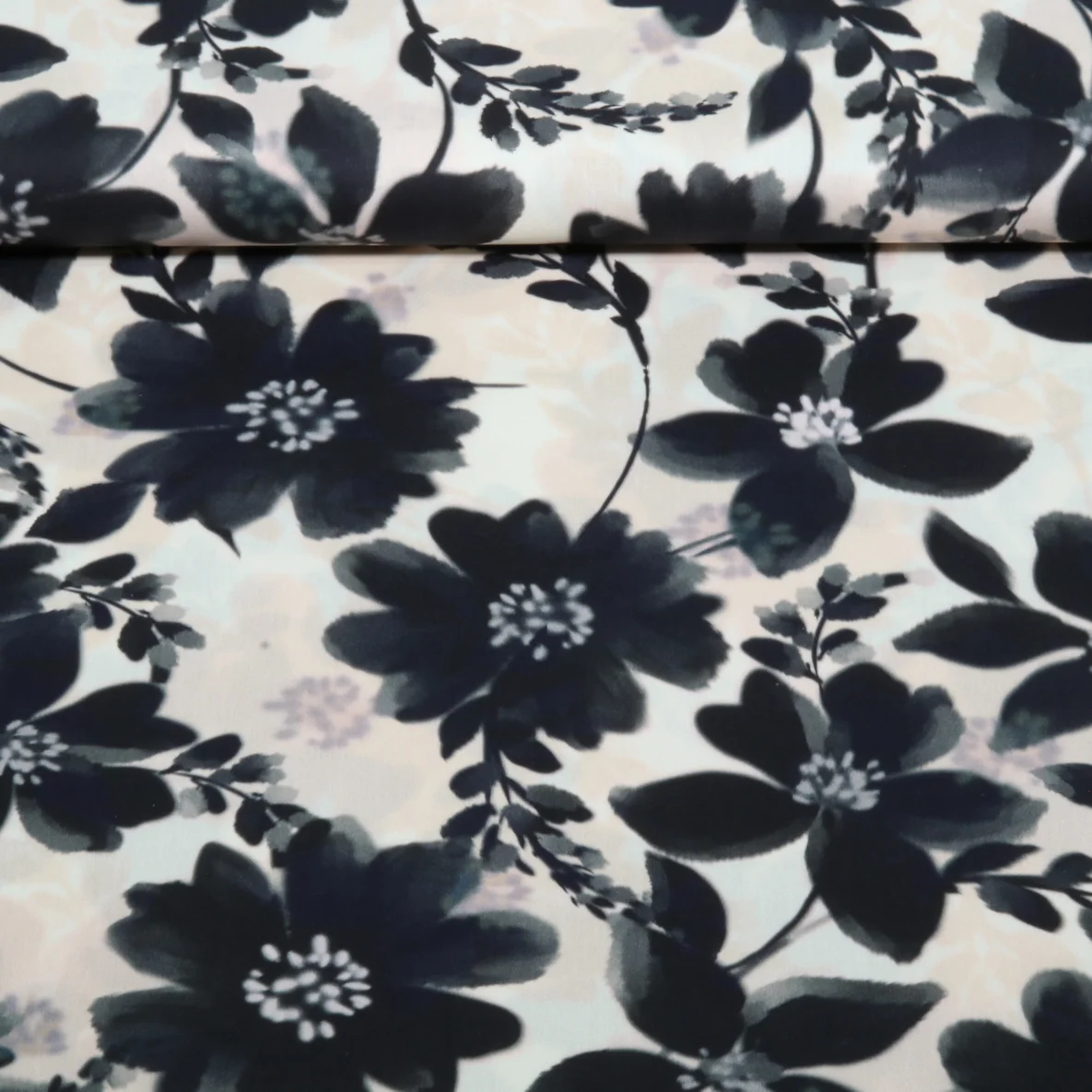 Baumwoll-Viskose Digitaldruck Blumen Beige