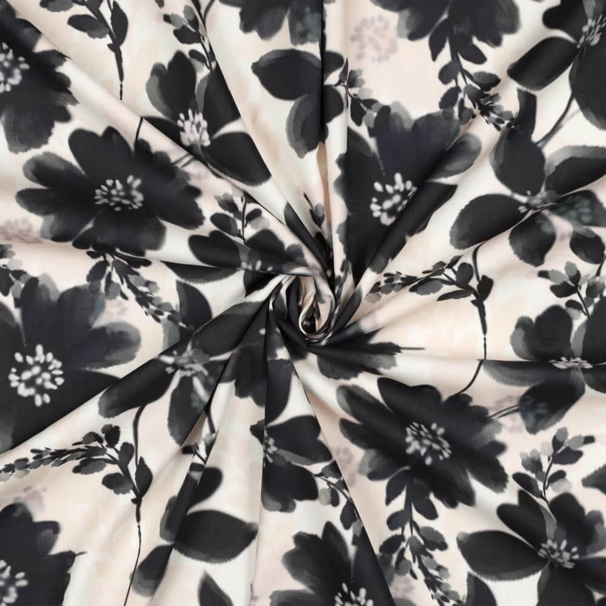 Baumwoll-Viskose Digitaldruck Blumen Beige