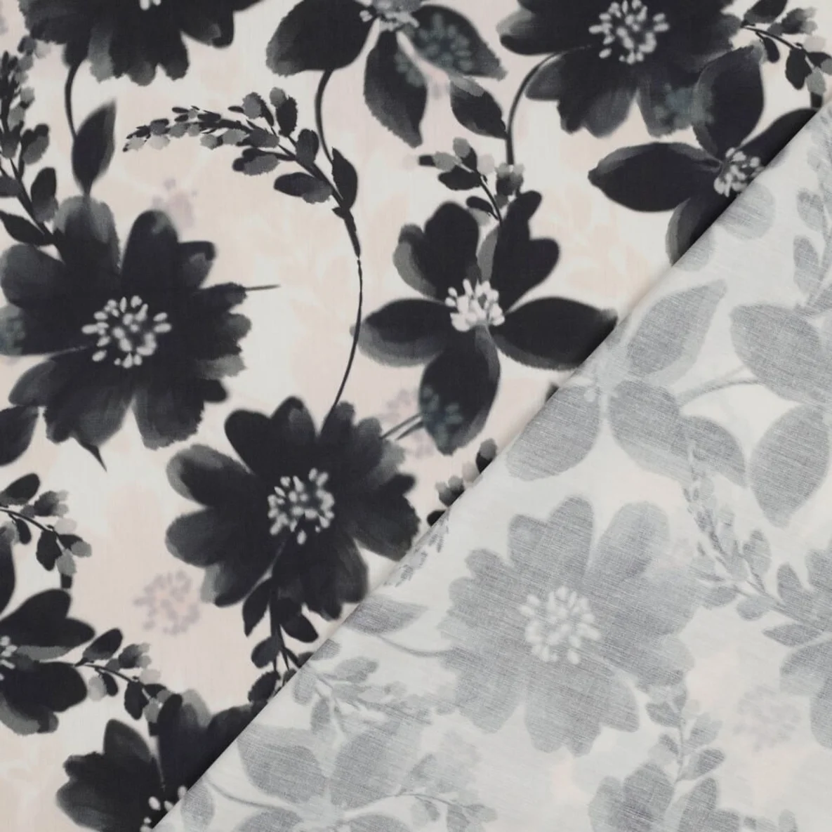 Baumwoll-Viskose Digitaldruck Blumen Beige