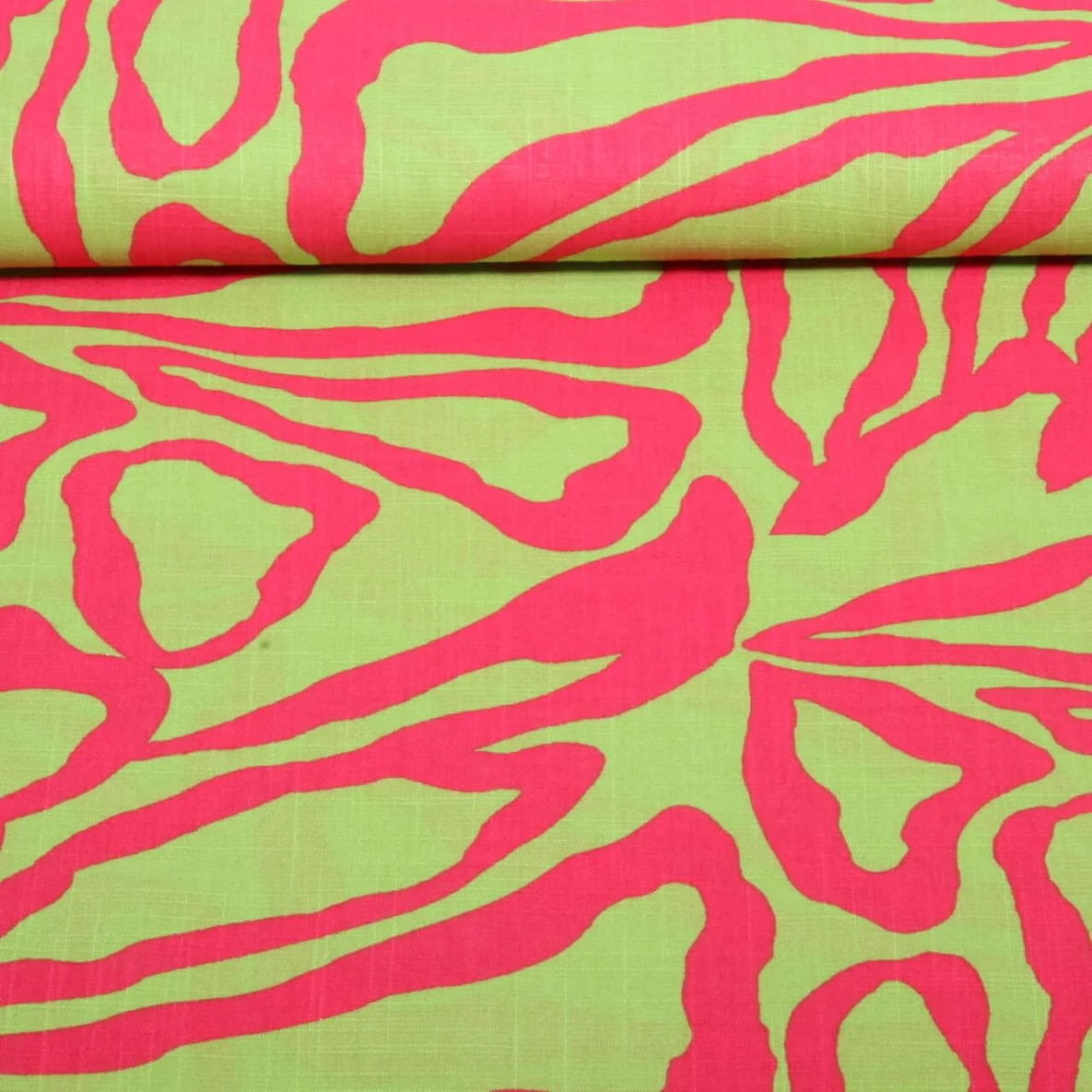 Baumwoll-Viskose Leinenoptik Große Blüten Grün