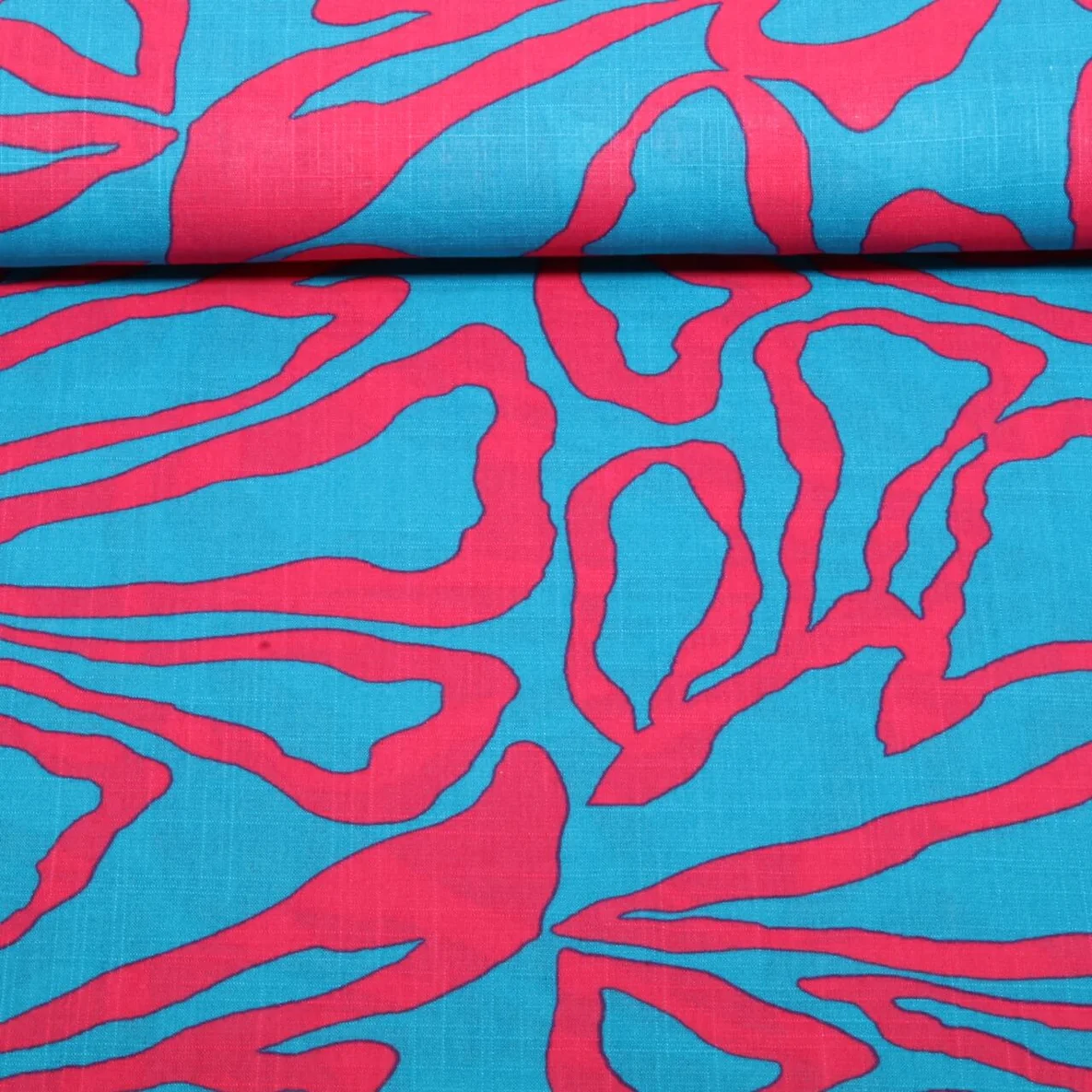 Baumwoll-Viskose Leinenoptik Große Blüten Petrol