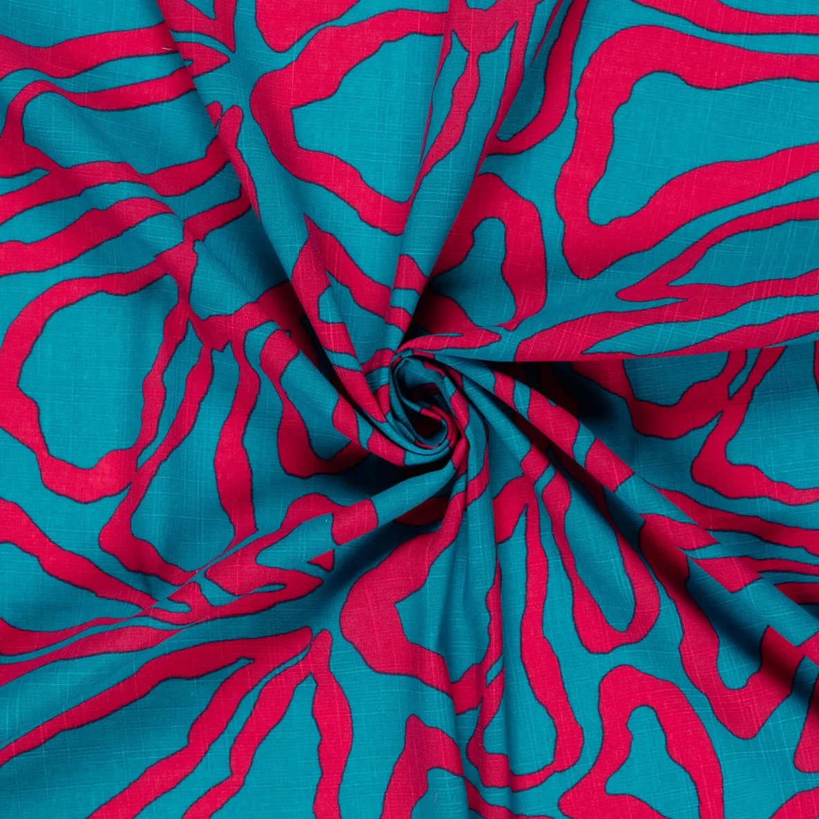 Baumwoll-Viskose Leinenoptik Große Blüten Petrol