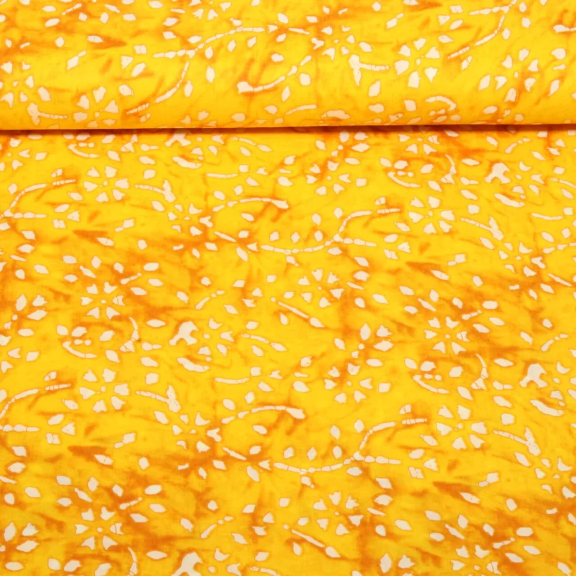 Baumwoll-Voile Batik Blumenranken Gelb