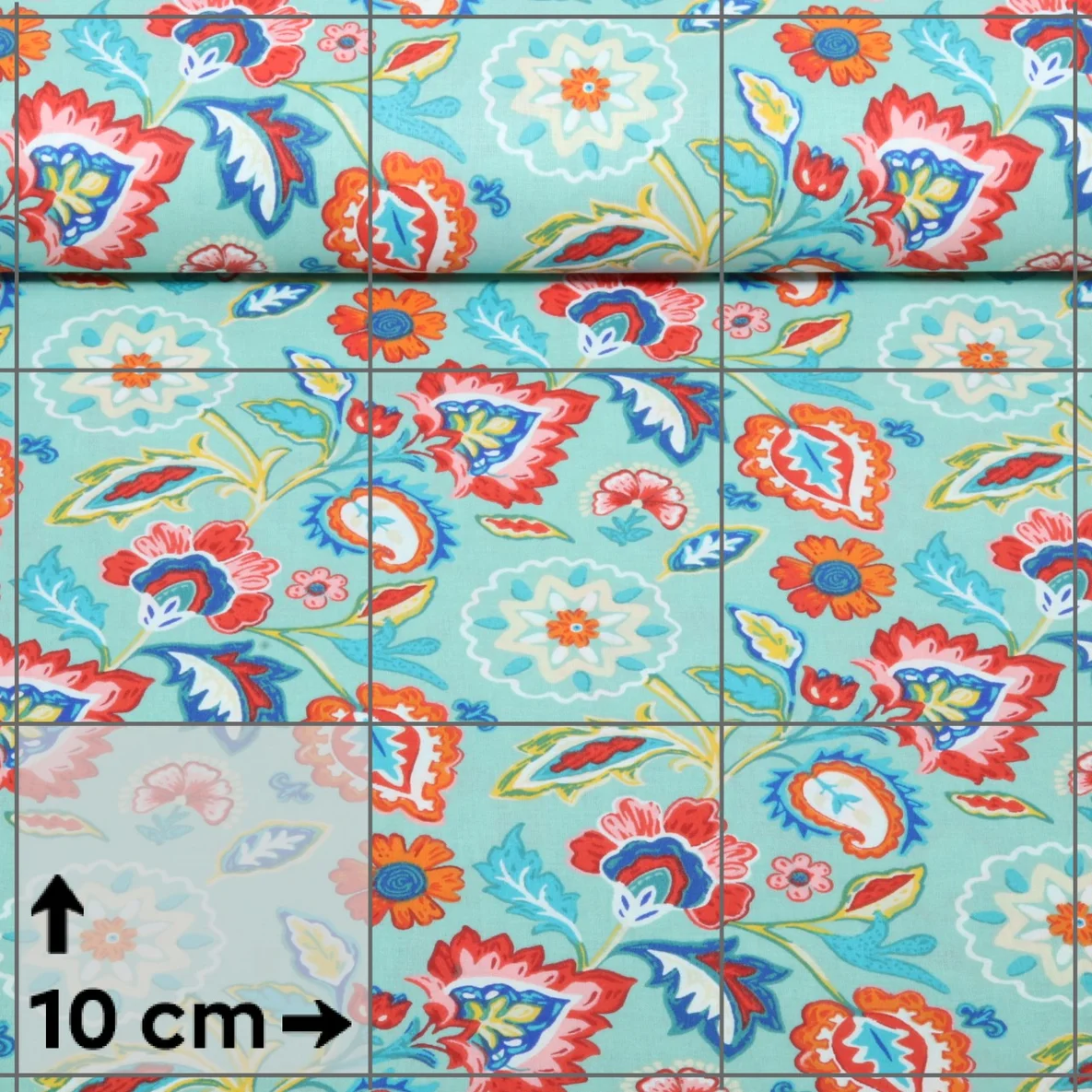 Baumwoll-Webware Blumen Boho Eisblau