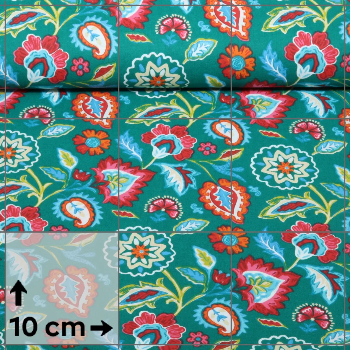 Baumwoll-Webware Blumen Boho Smaragdgrün