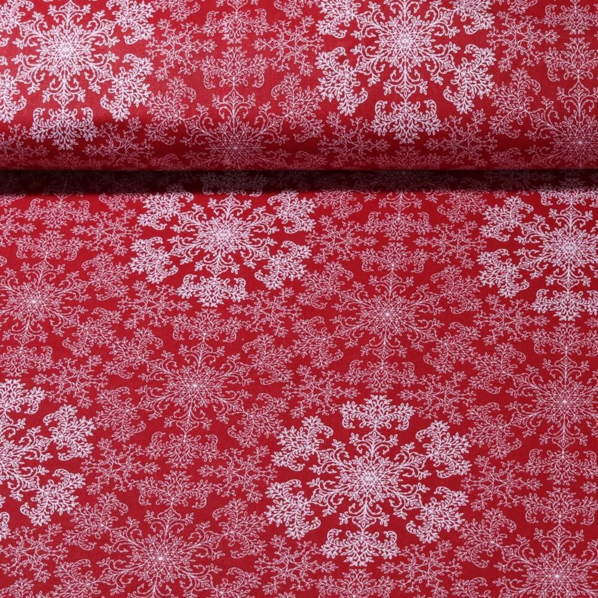 Baumwoll-Webware Eiskristalle Rot 