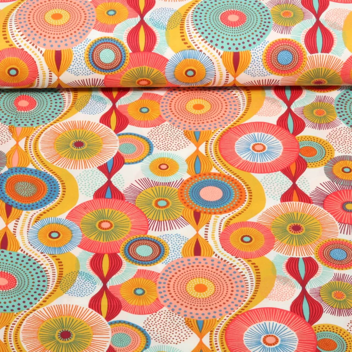 Baumwoll Webware Mandalas Weiß Multicolor