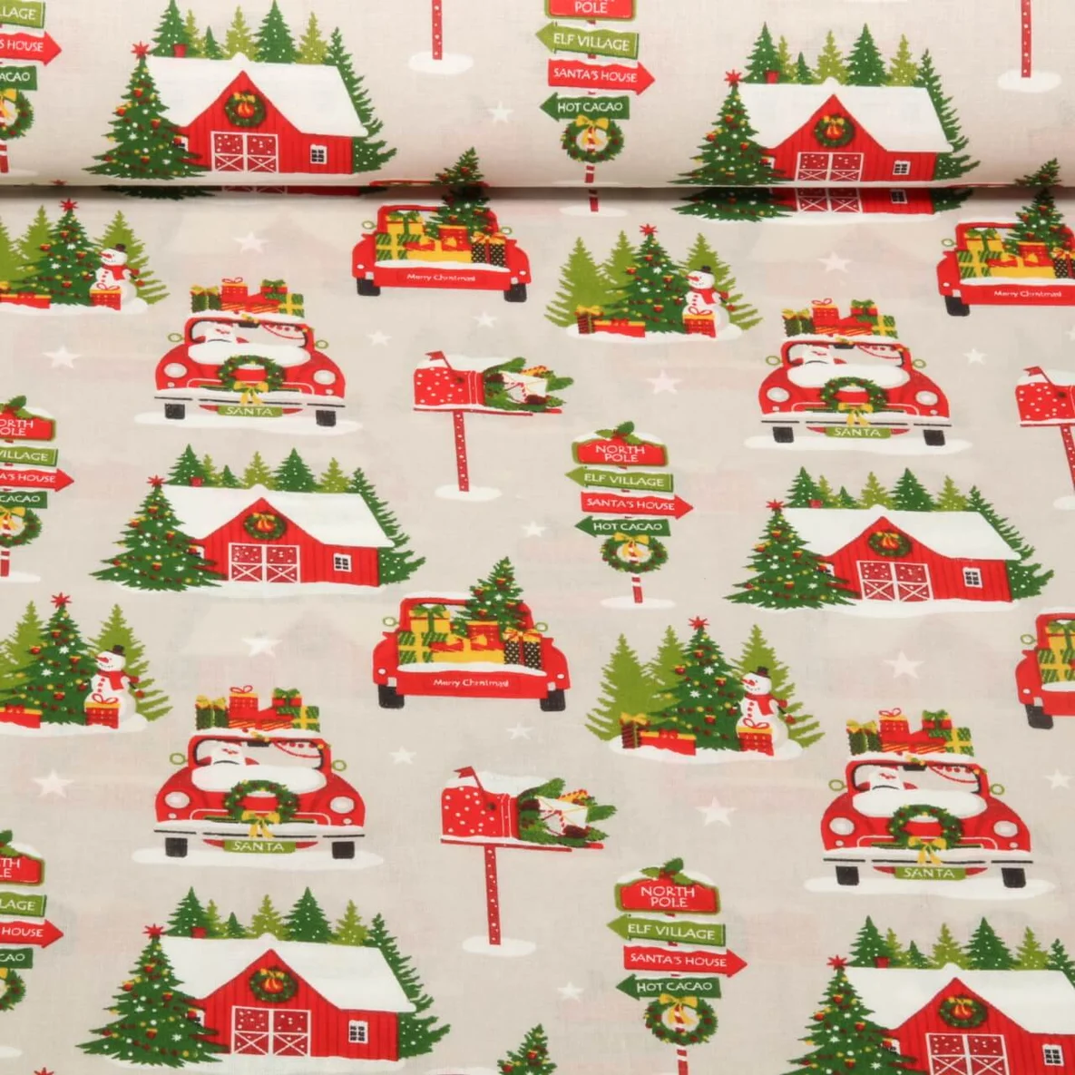 Baumwoll-Webware Santa On Tour Grau