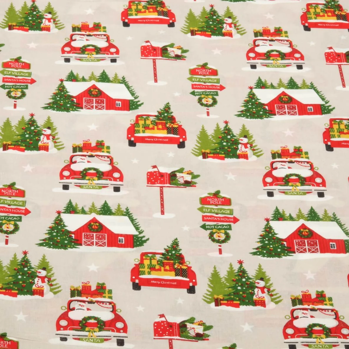 Baumwoll-Webware Santa On Tour Grau