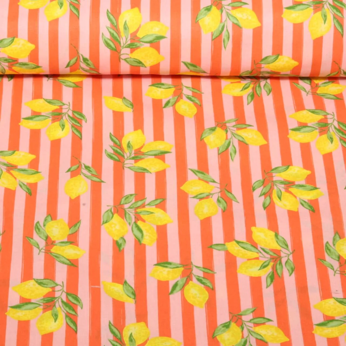 Baumwoll Webware Streifen Zitronen Orange
