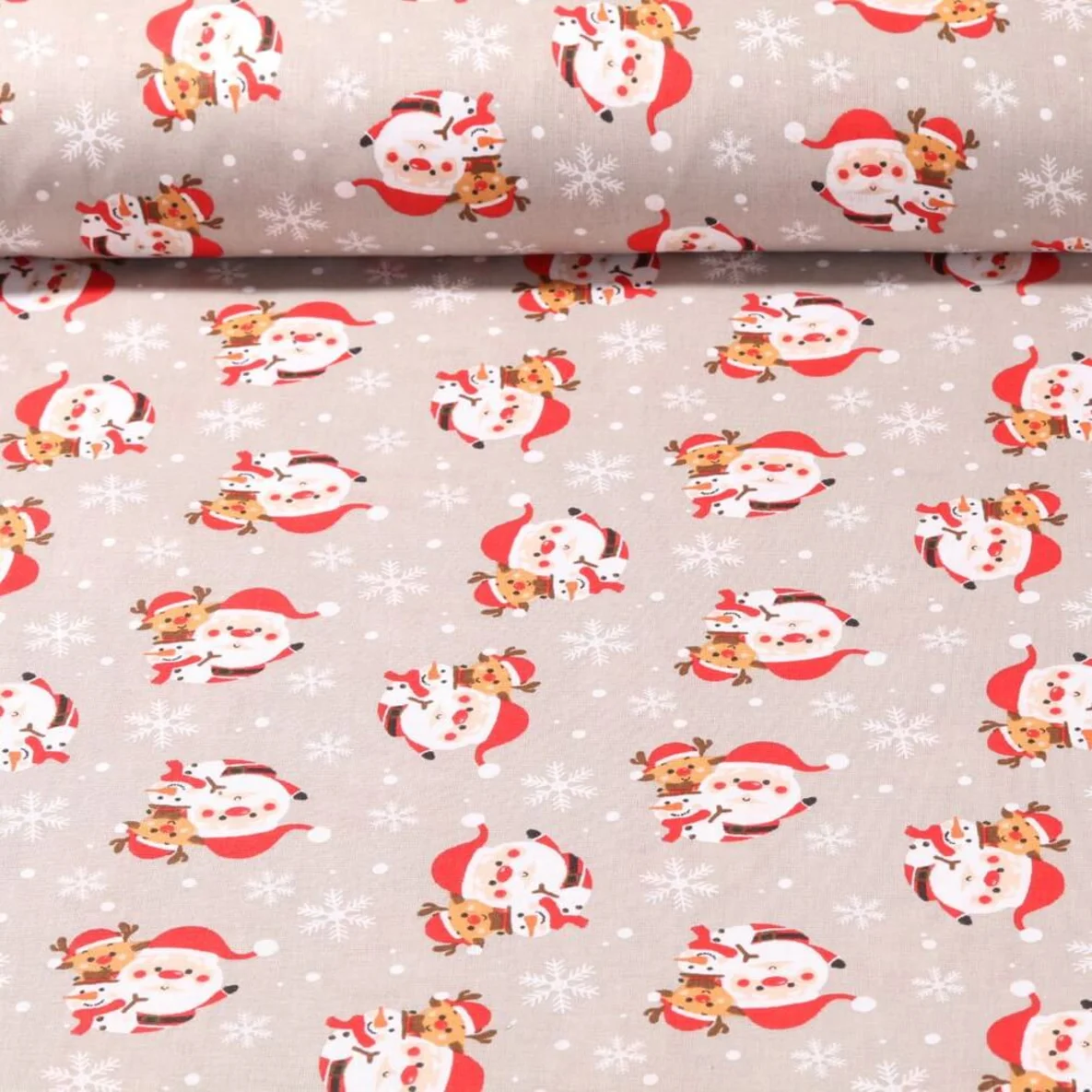 Baumwoll-Webware Weihnachtsmänner Grau