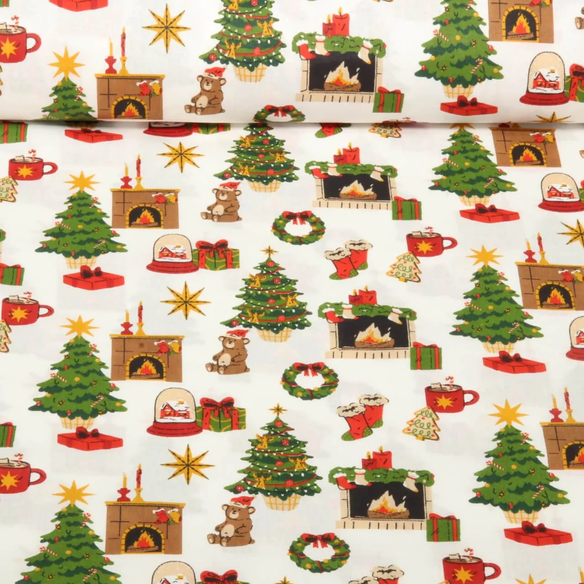 Baumwoll-Webware Weihnachtsmotive Weiß