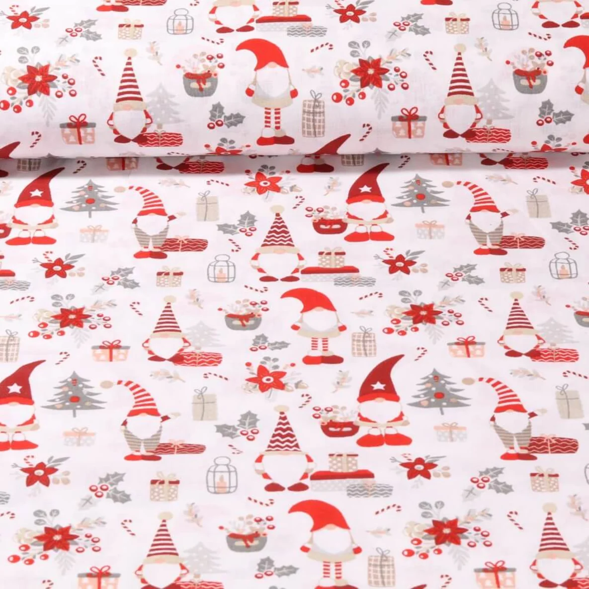 Baumwoll-Webware Wichtelweihnacht Weiß