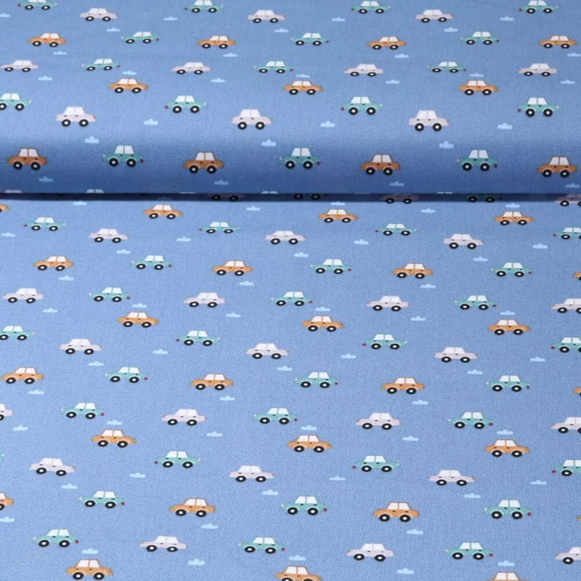 Baumwolle Popeline Autos Blau