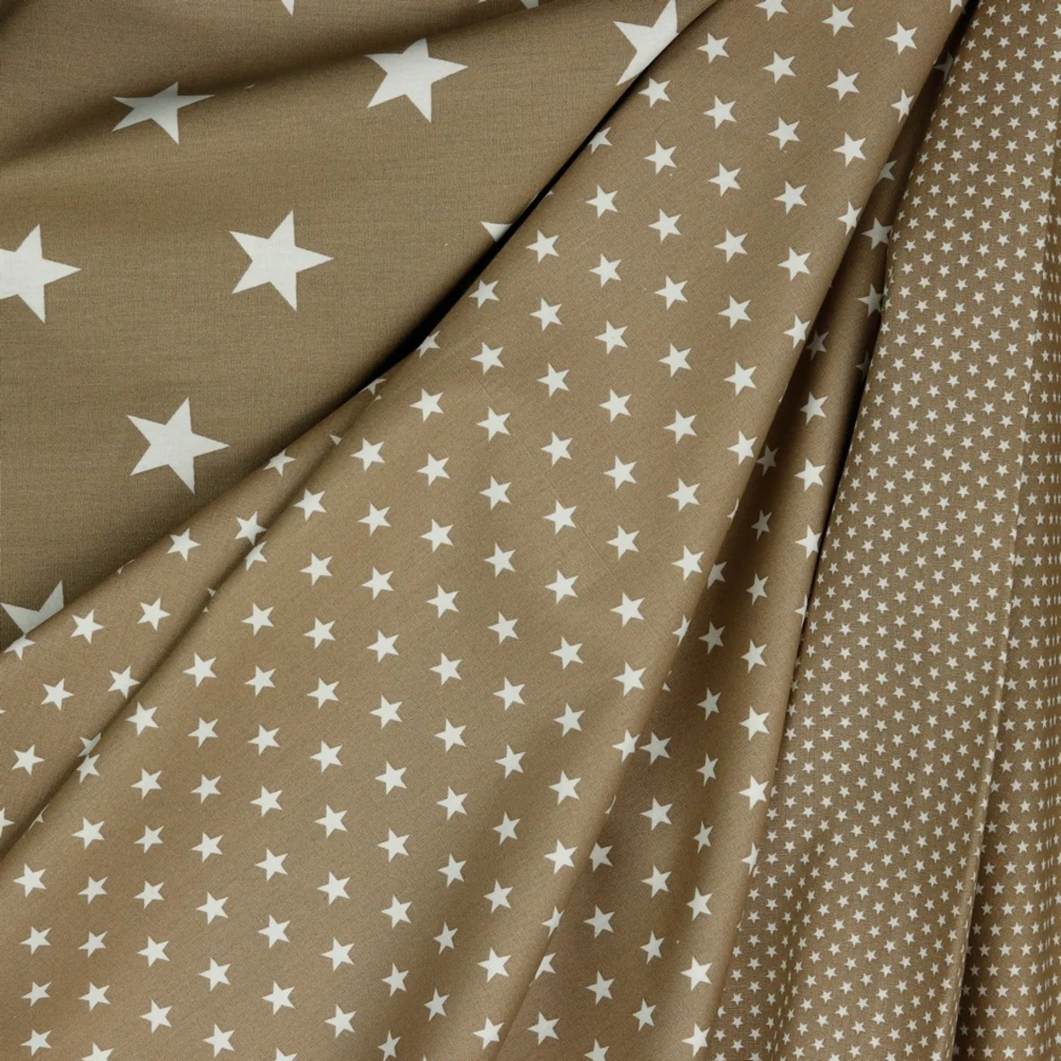 Baumwolle Popeline kleine Sterne Taupe Weiß