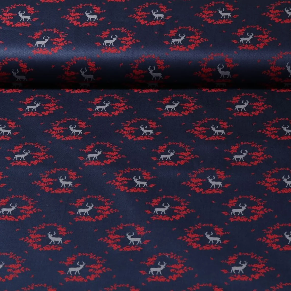 Baumwolle Trachtenstoff Blumenhirsche Navy