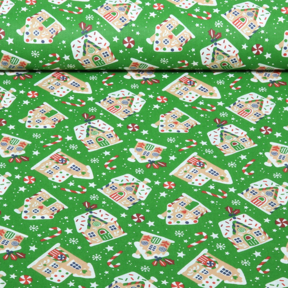 Baumwolle Webware Lebkuchenhäuser Xmas Grün