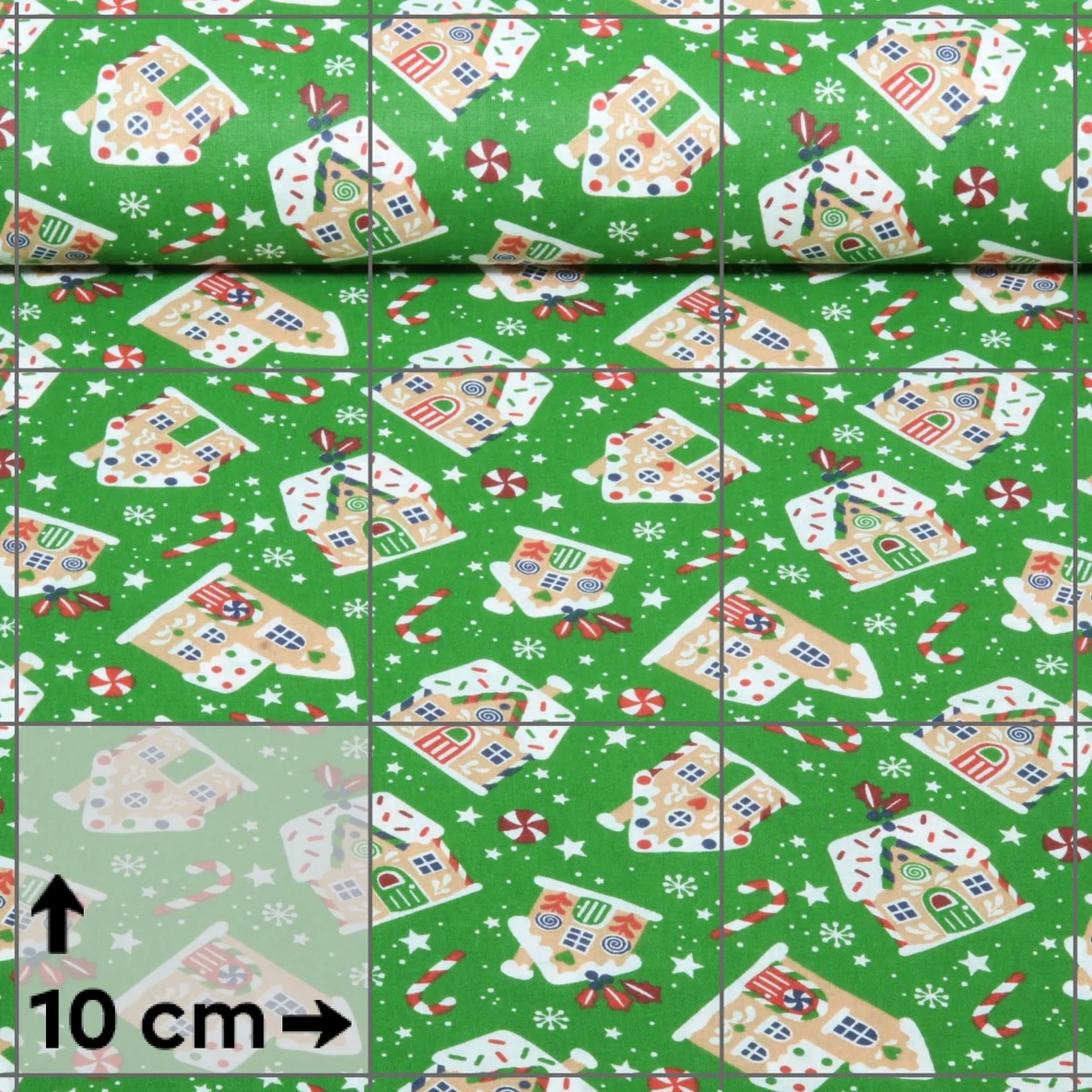 Baumwolle Webware Lebkuchenhäuser Xmas Grün