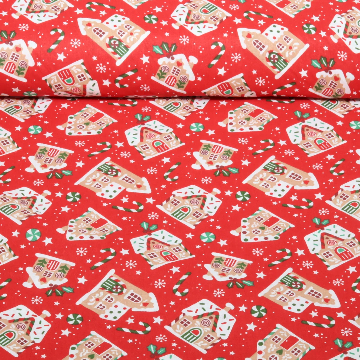 Baumwolle Webware Lebkuchenhäuser Xmas Rot