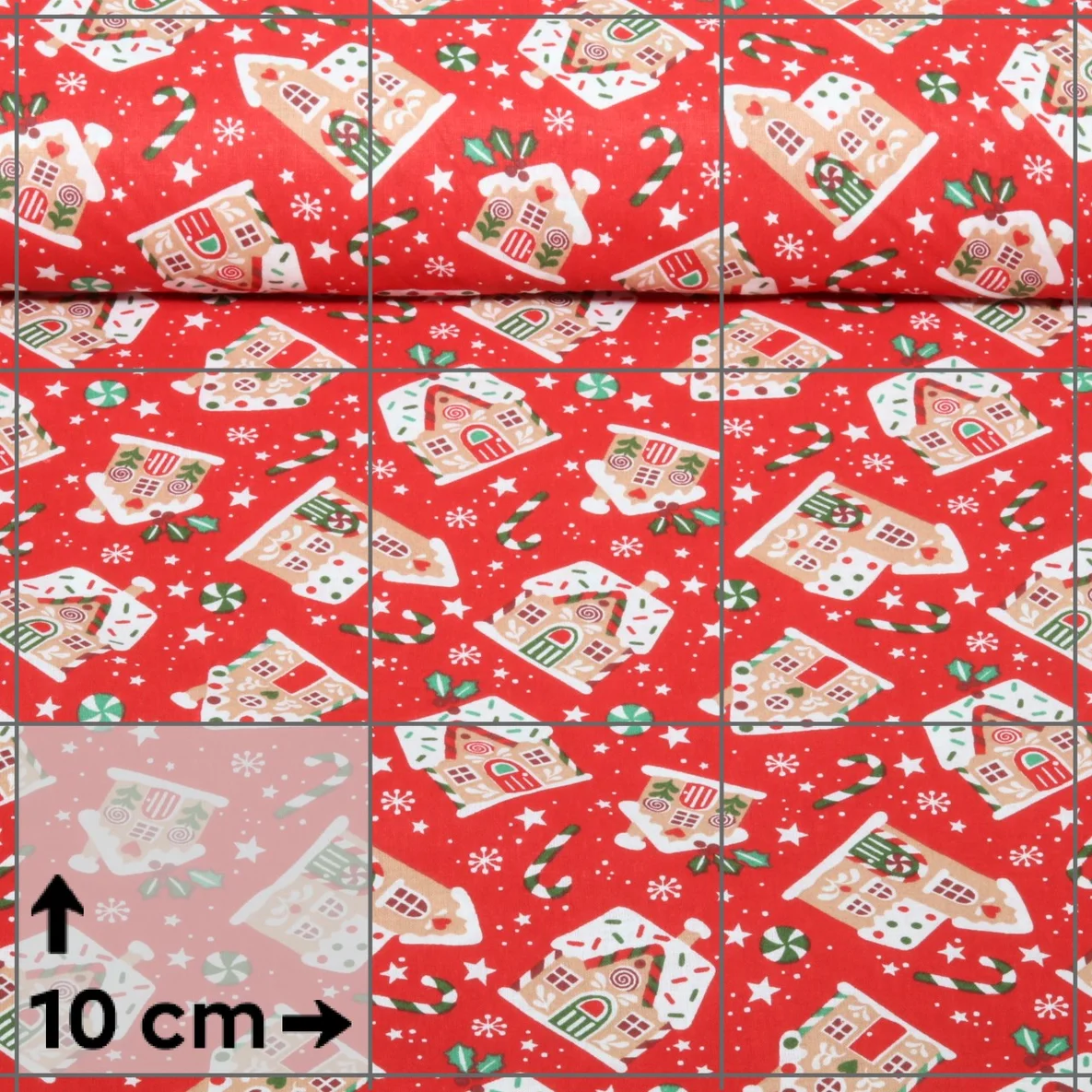 Baumwolle Webware Lebkuchenhäuser Xmas Rot