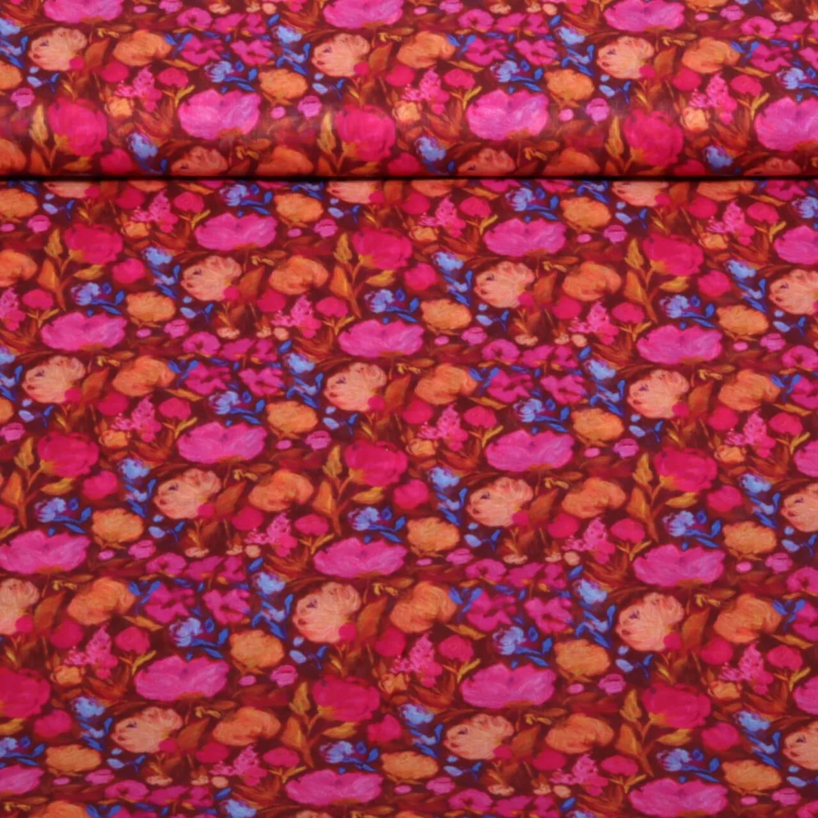 Baumwollevoile Digital Blumen Bordeauxrot