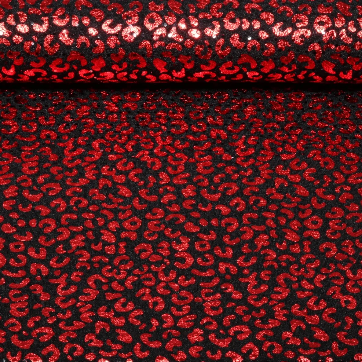 Baumwolljersey Glitzer Leo Schwarz Rot 