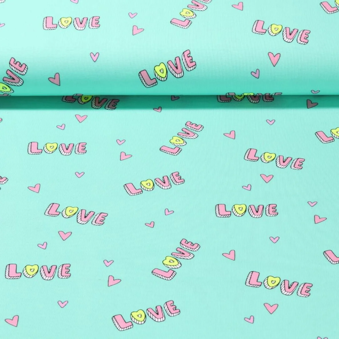 Baumwolljersey Liebe Neon Mint