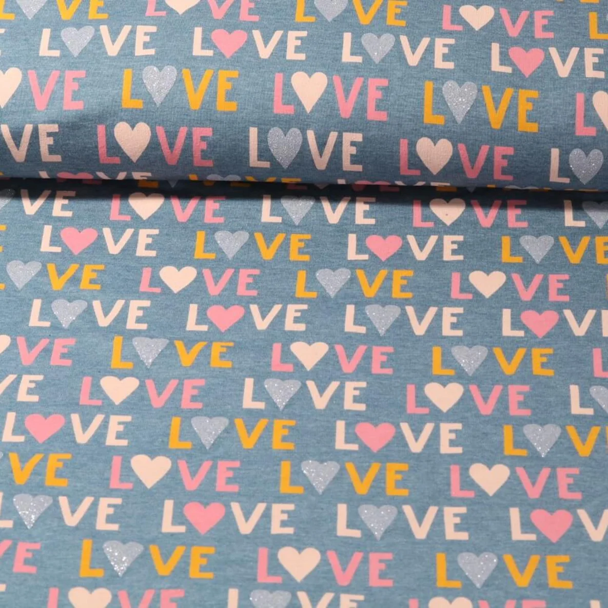 Baumwolljersey Love Blau Melange