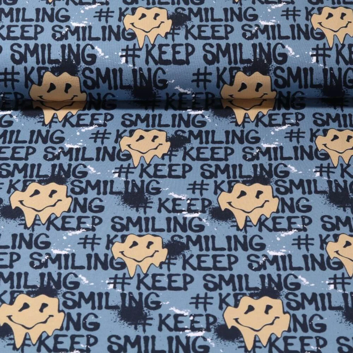 Baumwolljersey Smileys Blau