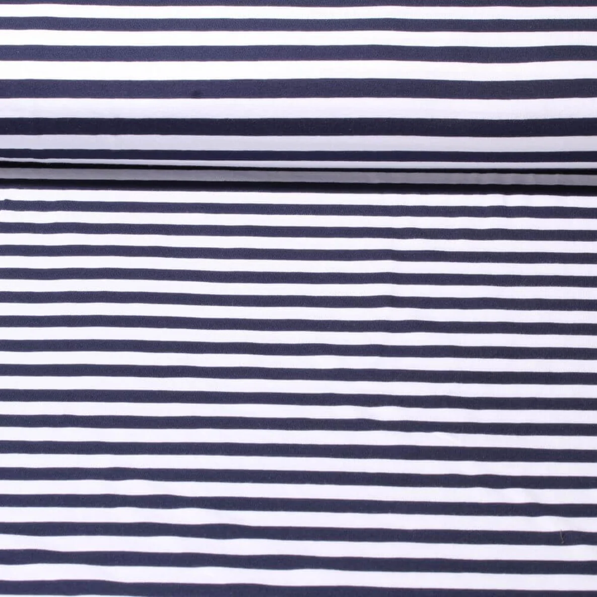 Baumwolljersey Streifen 10mm Navy Weiß