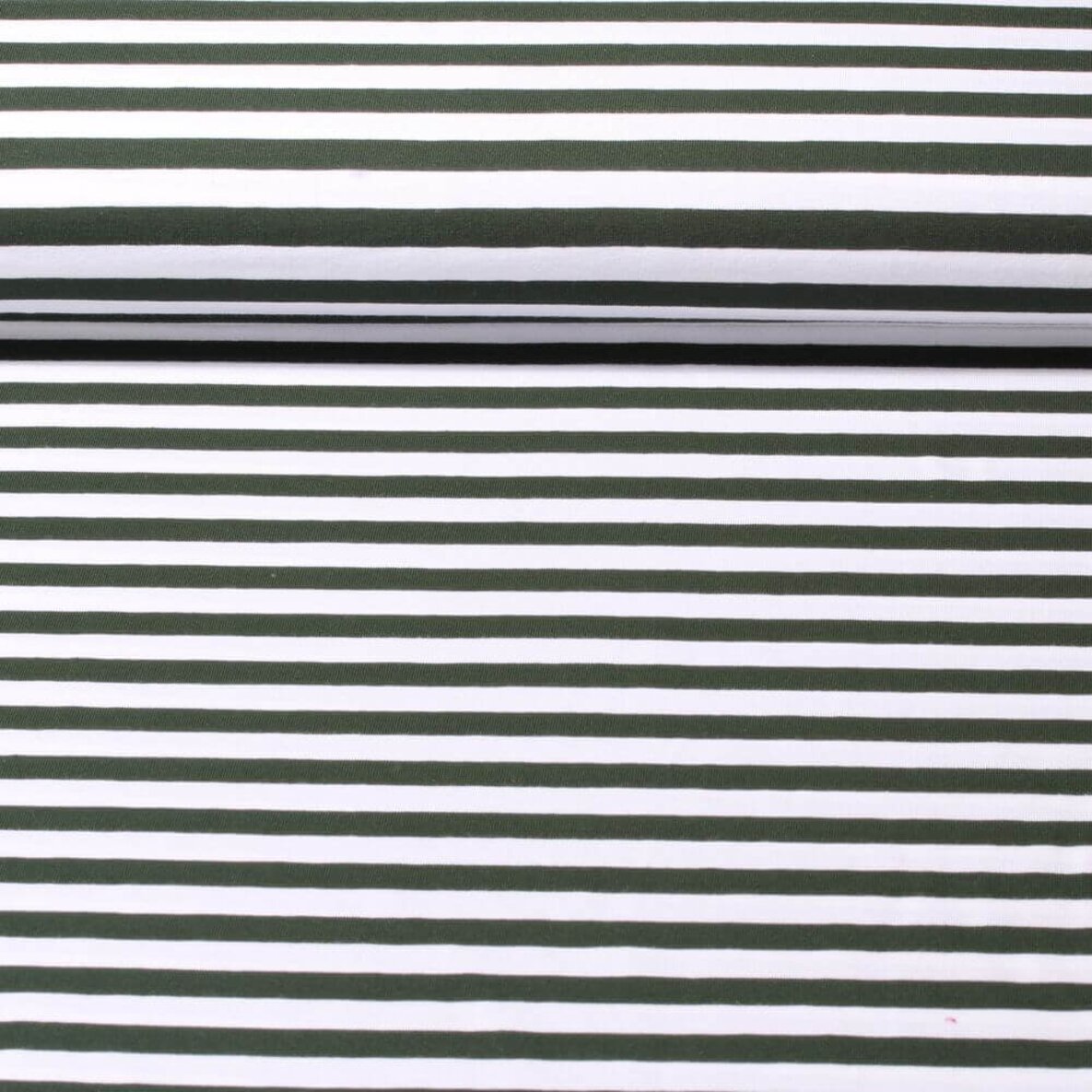 Baumwolljersey Streifen 10mm Tannengrün Weiß