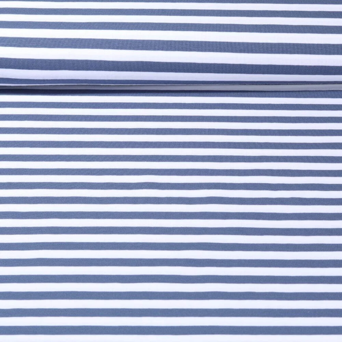 Baumwolljersey Streifen Weiß Jeansblau