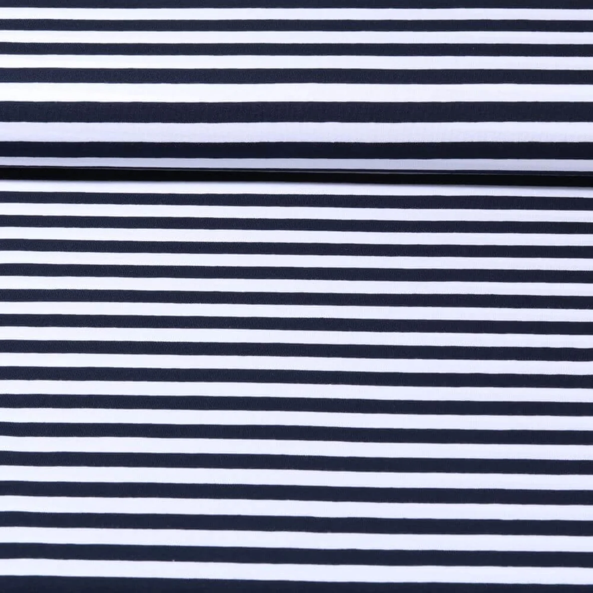 Baumwolljersey Streifen Weiß Navy