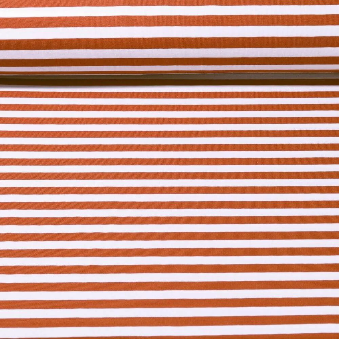 Baumwolljersey Streifen Weiß Ziegelrot
