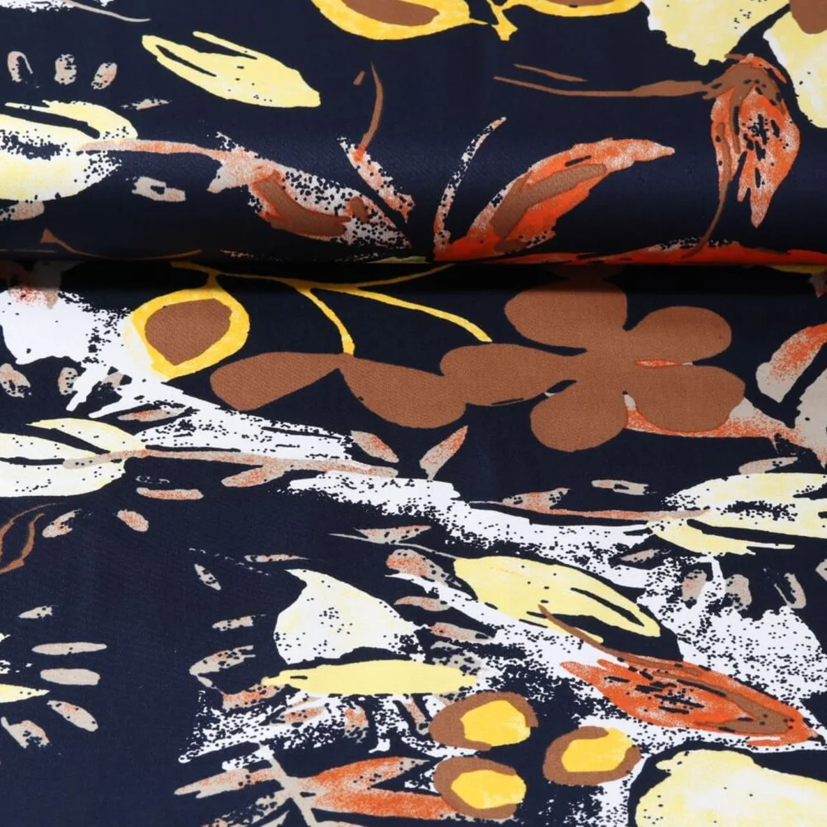 Baumwollsatin Stretch Blumen Navy