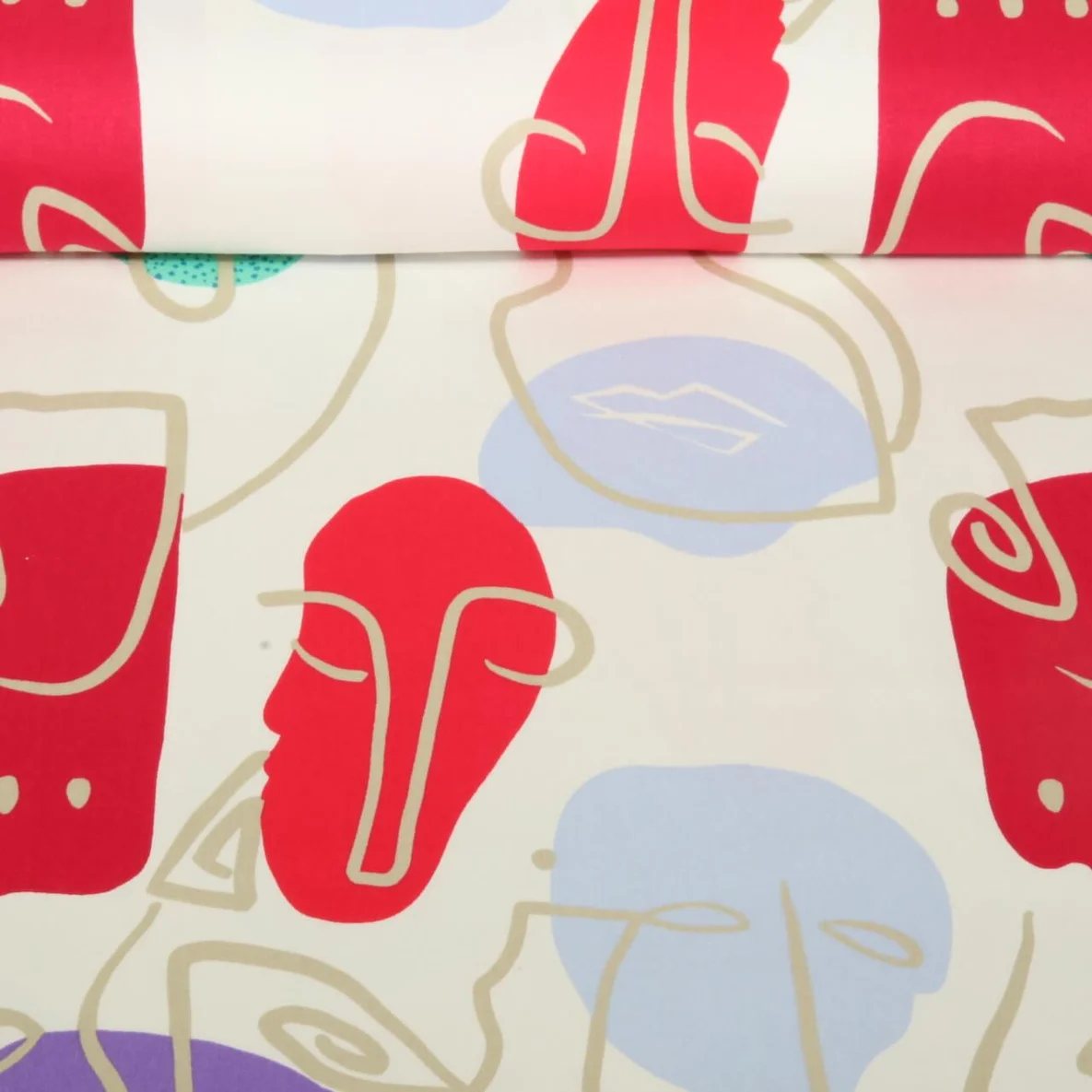 Baumwollsatin Stretch Gesichter Ecru