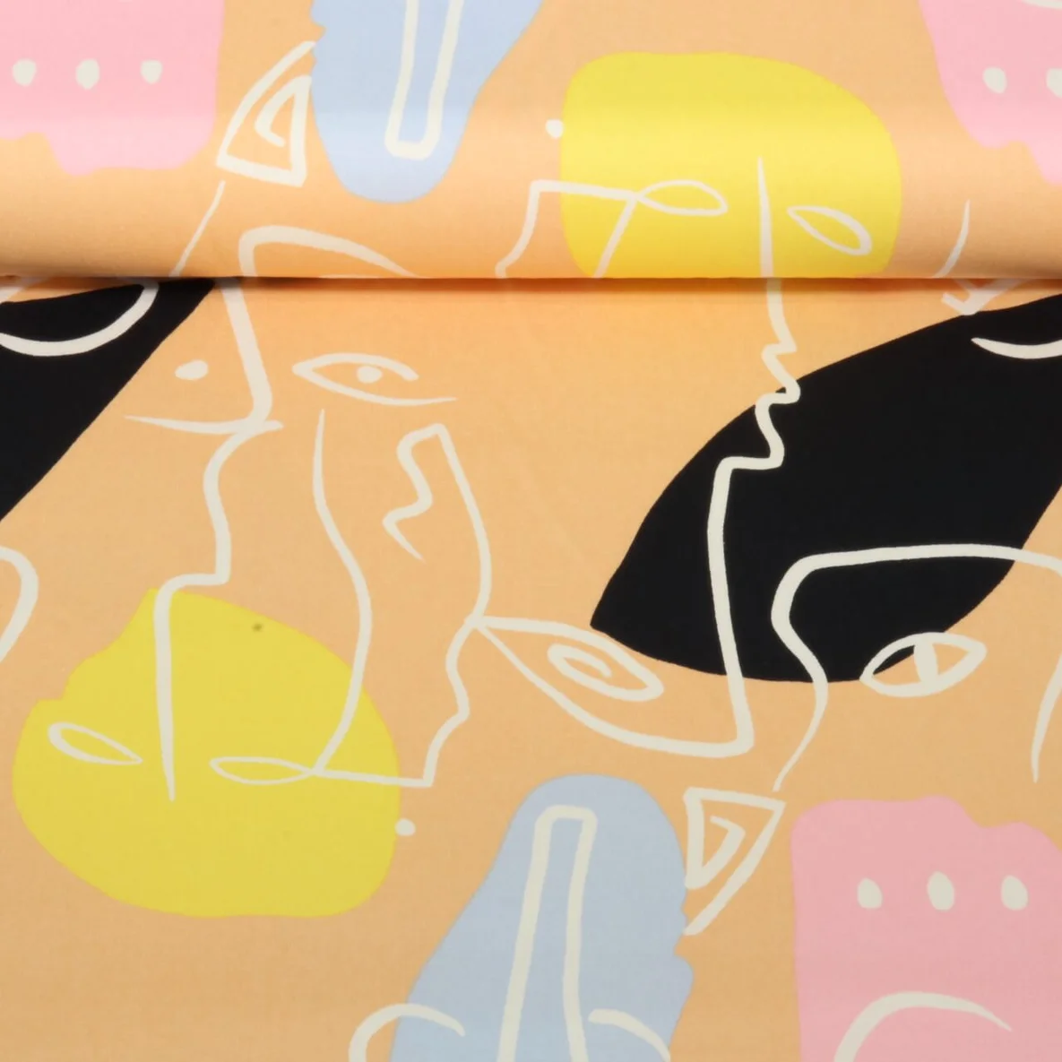 Baumwollsatin Stretch Gesichter Lachs