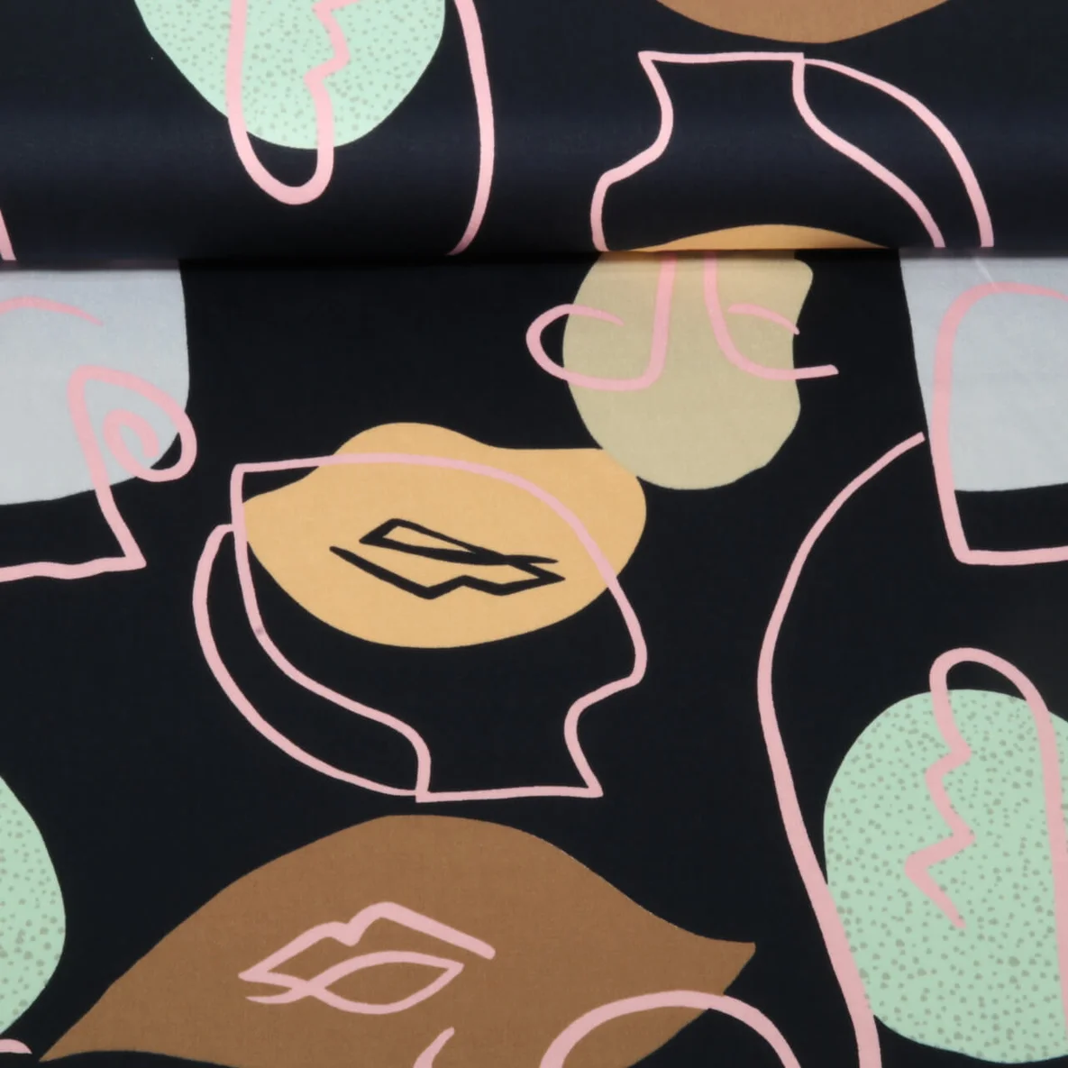 Baumwollsatin Stretch Gesichter Navy