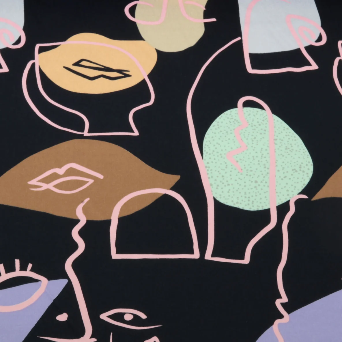 Baumwollsatin Stretch Gesichter Navy