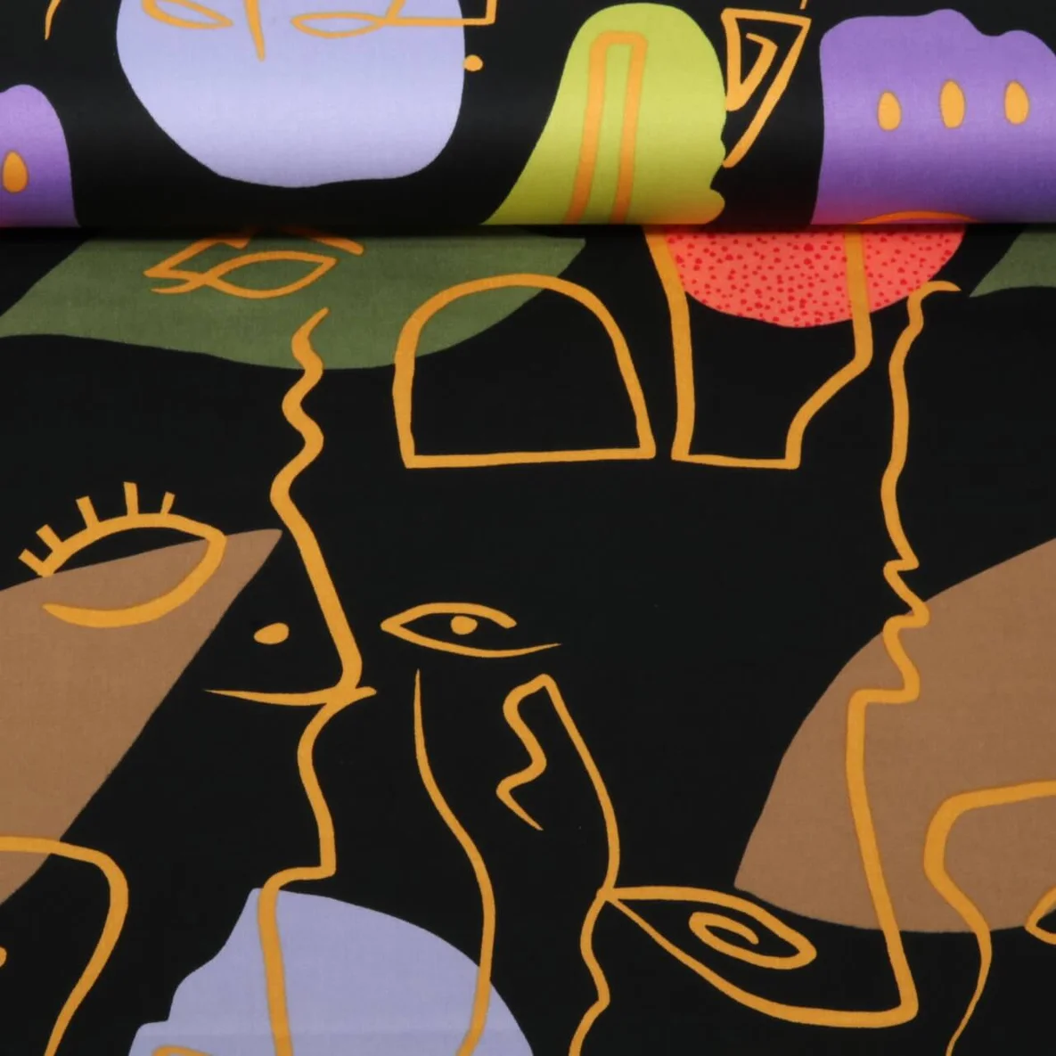 Baumwollsatin Stretch Gesichter Schwarz