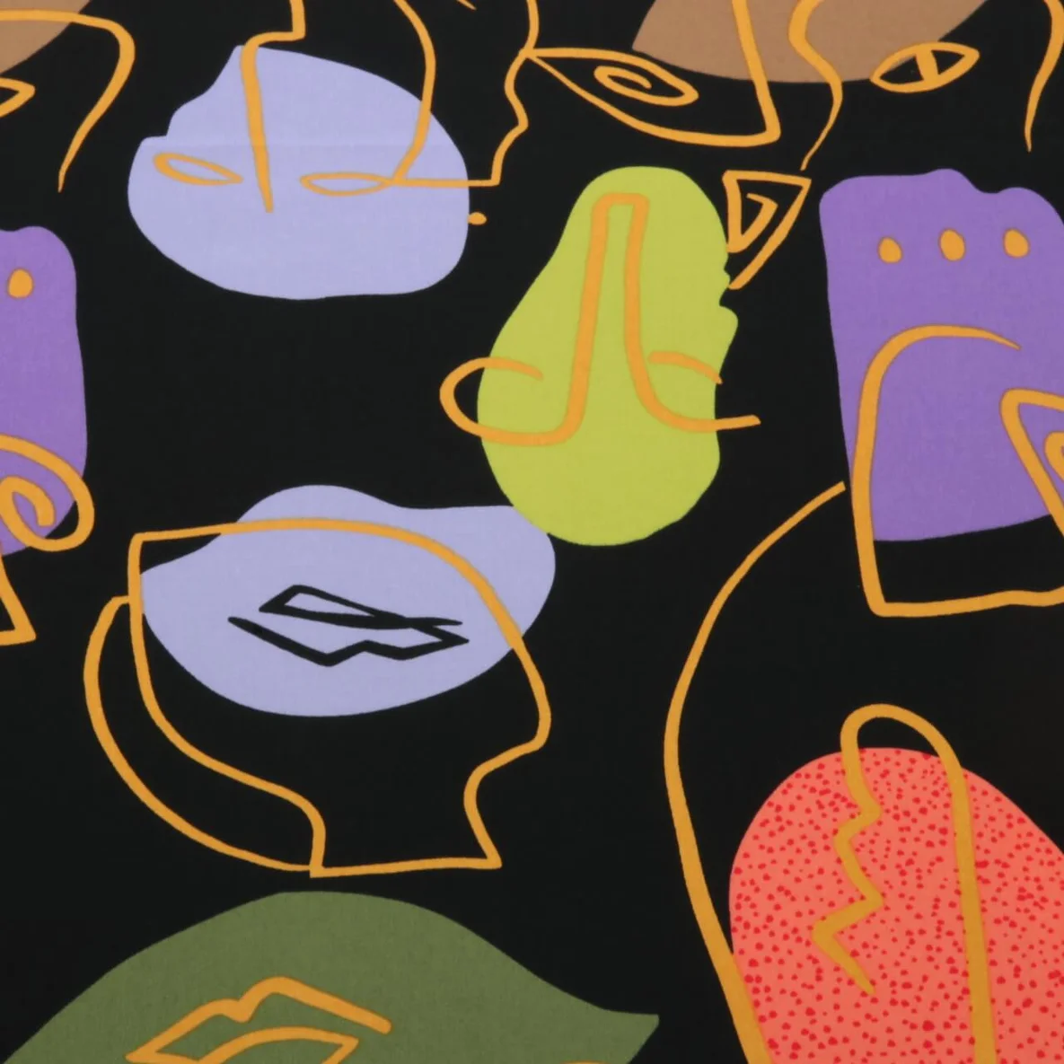 Baumwollsatin Stretch Gesichter Schwarz