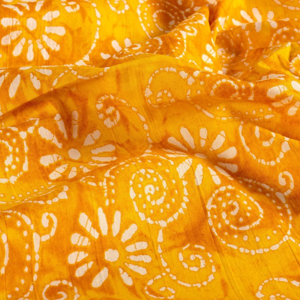 Baumwollvoile Batik Blumen Gelb