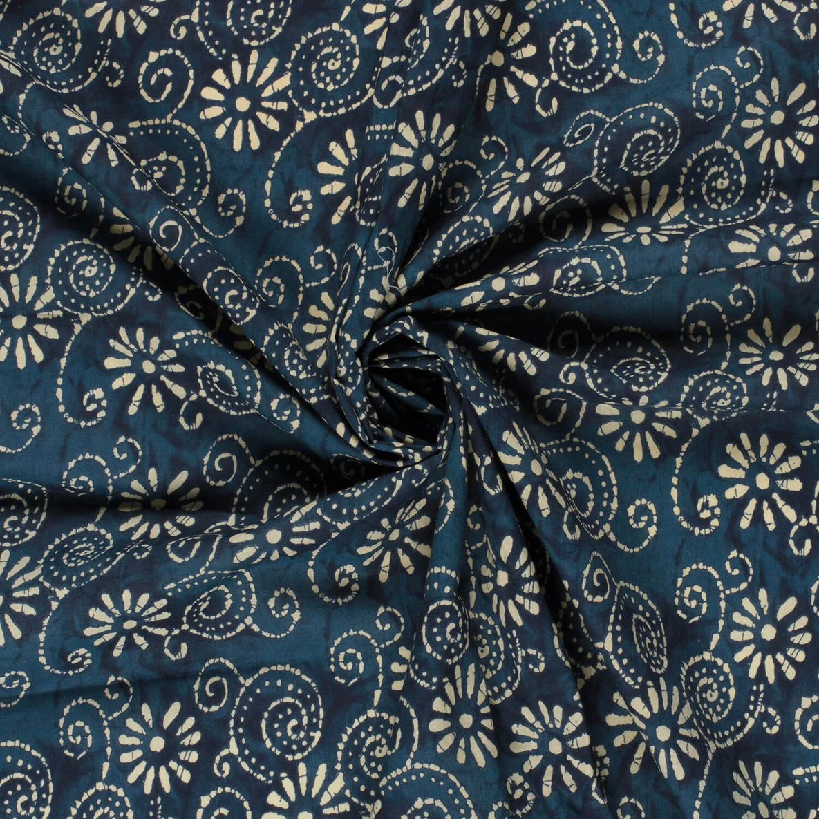 Baumwollvoile Batik Blumen Navy