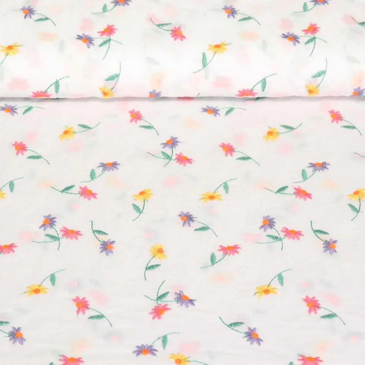 Baumwollvoile Blumen Bestickt Weiß