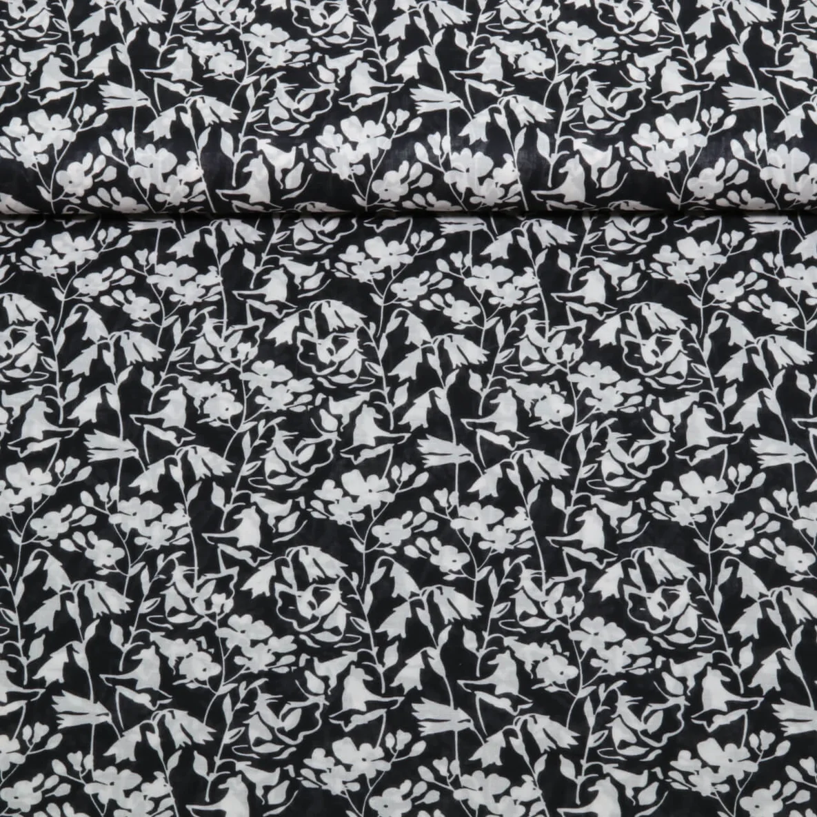 Baumwollvoile Blumen Schwarz